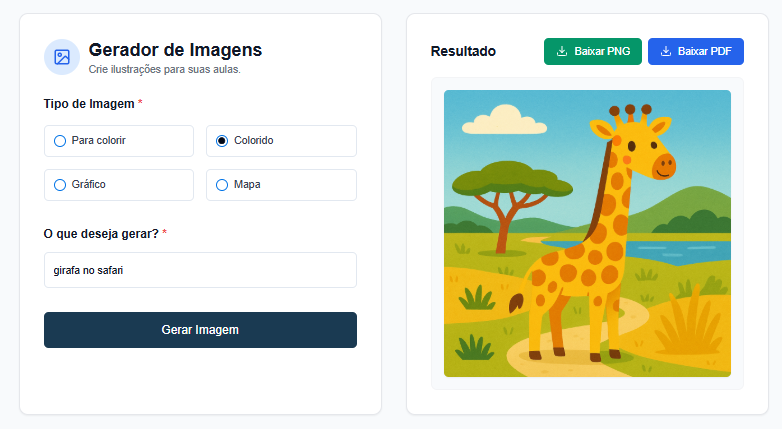 Gerador de Imagens do AP criando uma girafa no safári
